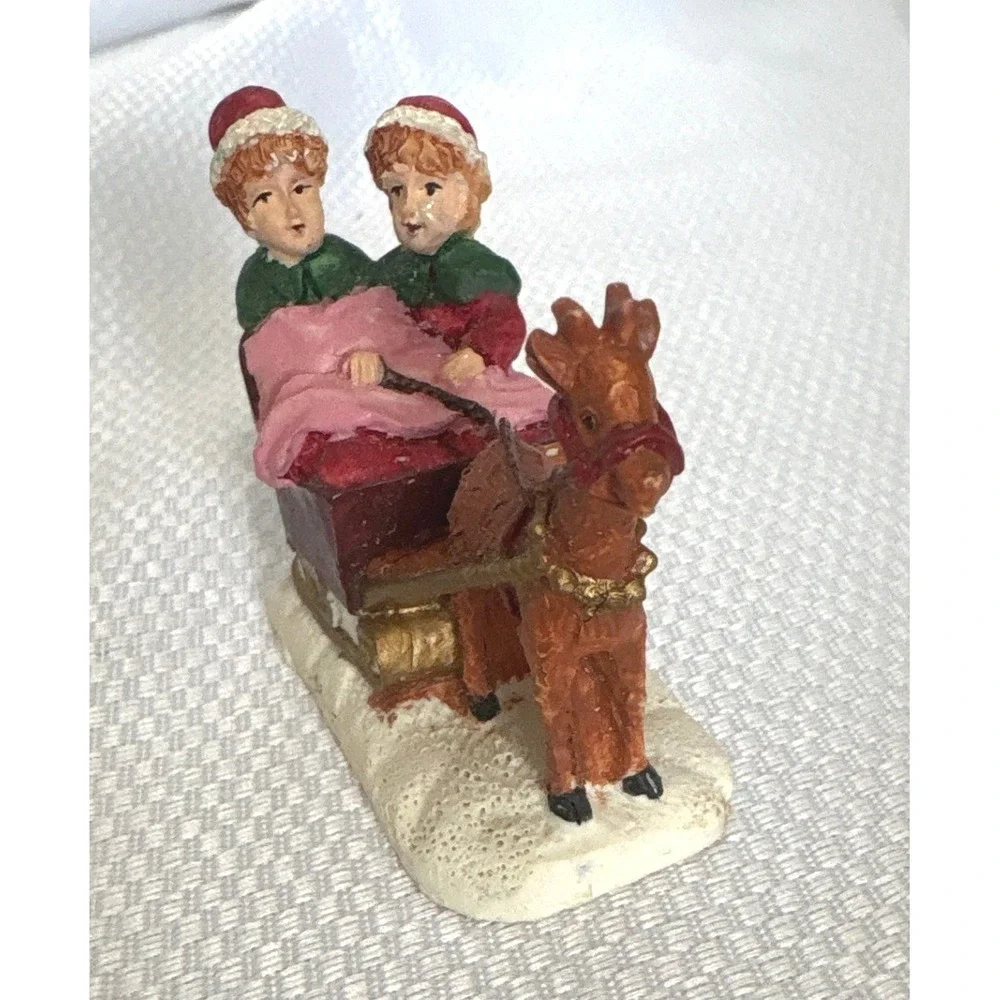 Christmas Village Miniature Sleigh Figurine Resin Christmas Village Decor